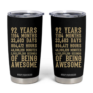 Vintage 92nd Birthday Gift Tumbler Cup 92 Years Of Being Awesome