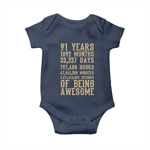 Vintage 91st Birthday Gift Baby Onesie 91 Years Of Being Awesome