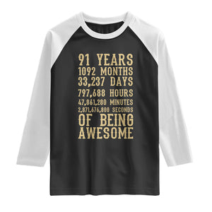 Vintage 91st Birthday Gift Raglan Shirt 91 Years Of Being Awesome