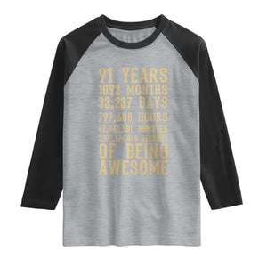 Vintage 91st Birthday Gift Raglan Shirt 91 Years Of Being Awesome