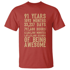 Vintage 91st Birthday Gift T Shirt 91 Years Of Being Awesome
