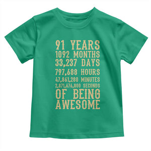 Vintage 91st Birthday Gift Toddler T Shirt 91 Years Of Being Awesome