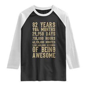 Vintage 82nd Birthday Gift Raglan Shirt 82 Years Of Being Awesome