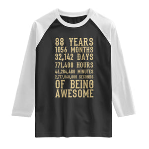 Vintage 88th Birthday Gift Raglan Shirt 88 Years Of Being Awesome