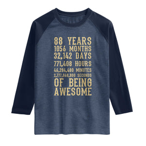 Vintage 88th Birthday Gift Raglan Shirt 88 Years Of Being Awesome