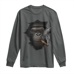 Cool Gorilla With Cigar Long Sleeve Shirt Animal Lover Gift TS12 Dark Heather Print Your Wear