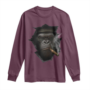Cool Gorilla With Cigar Long Sleeve Shirt Animal Lover Gift TS12 Maroon Print Your Wear