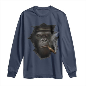 Cool Gorilla With Cigar Long Sleeve Shirt Animal Lover Gift TS12 Navy Print Your Wear