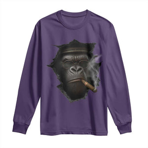 Cool Gorilla With Cigar Long Sleeve Shirt Animal Lover Gift TS12 Purple Print Your Wear