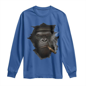 Cool Gorilla With Cigar Long Sleeve Shirt Animal Lover Gift TS12 Royal Blue Print Your Wear