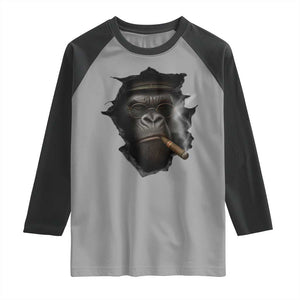 Cool Gorilla With Cigar Raglan Shirt Animal Lover Gift TS12 Sport Gray Black Print Your Wear
