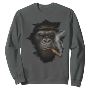 Cool Gorilla With Cigar Sweatshirt Animal Lover Gift TS12 Dark Heather Print Your Wear