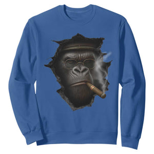 Cool Gorilla With Cigar Sweatshirt Animal Lover Gift TS12 Royal Blue Print Your Wear
