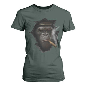 Cool Gorilla With Cigar T Shirt For Women Animal Lover Gift TS12 Dark Forest Green Print Your Wear