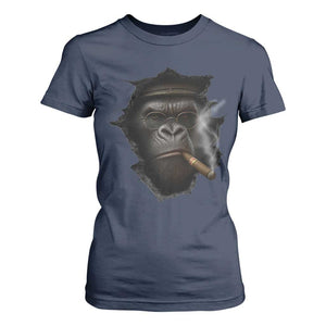 Cool Gorilla With Cigar T Shirt For Women Animal Lover Gift TS12 Navy Print Your Wear