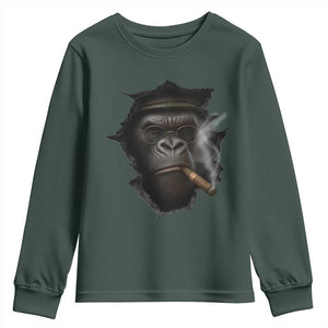 Cool Gorilla With Cigar Youth Sweatshirt Animal Lover Gift TS12 Dark Forest Green Print Your Wear