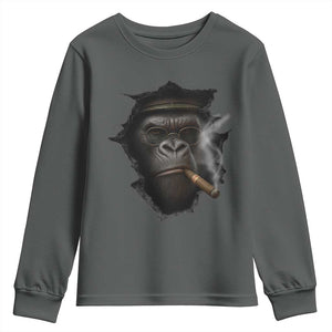 Cool Gorilla With Cigar Youth Sweatshirt Animal Lover Gift TS12 Dark Heather Print Your Wear