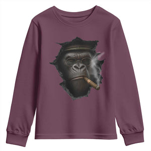 Cool Gorilla With Cigar Youth Sweatshirt Animal Lover Gift TS12 Maroon Print Your Wear