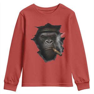 Cool Gorilla With Cigar Youth Sweatshirt Animal Lover Gift TS12 Red Print Your Wear