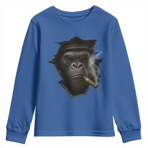 Cool Gorilla With Cigar Youth Sweatshirt Animal Lover Gift TS12 Royal Blue Print Your Wear