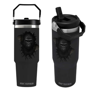 Angry Gorilla Face On Cracked Wall Flip Straw Tumbler Animal Lover Gift TS12 One Size: 30 oz Black Print Your Wear