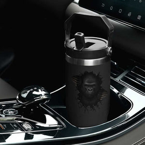 Angry Gorilla Face On Cracked Wall Flip Straw Tumbler Animal Lover Gift TS12 Print Your Wear