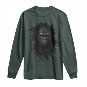 Angry Gorilla Face On Cracked Wall Long Sleeve Shirt Animal Lover Gift TS12 Dark Forest Green Print Your Wear