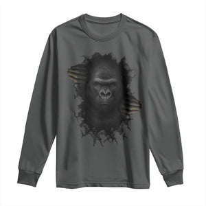 Angry Gorilla Face On Cracked Wall Long Sleeve Shirt Animal Lover Gift TS12 Dark Heather Print Your Wear