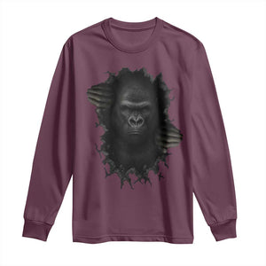 Angry Gorilla Face On Cracked Wall Long Sleeve Shirt Animal Lover Gift TS12 Maroon Print Your Wear