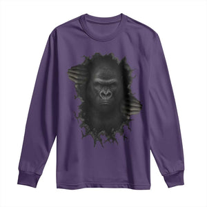 Angry Gorilla Face On Cracked Wall Long Sleeve Shirt Animal Lover Gift TS12 Purple Print Your Wear