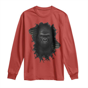 Angry Gorilla Face On Cracked Wall Long Sleeve Shirt Animal Lover Gift TS12 Red Print Your Wear