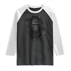 Angry Gorilla Face On Cracked Wall Raglan Shirt Animal Lover Gift TS12 Black White Print Your Wear