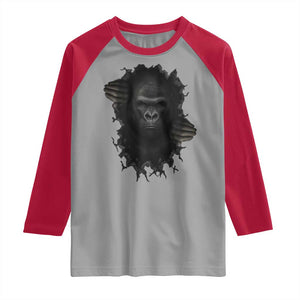Angry Gorilla Face On Cracked Wall Raglan Shirt Animal Lover Gift TS12 Sport Gray Red Print Your Wear