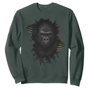 Angry Gorilla Face On Cracked Wall Sweatshirt Animal Lover Gift TS12 Dark Forest Green Print Your Wear