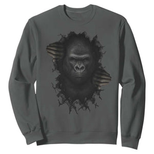Angry Gorilla Face On Cracked Wall Sweatshirt Animal Lover Gift TS12 Dark Heather Print Your Wear