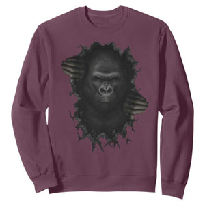 Angry Gorilla Face On Cracked Wall Sweatshirt Animal Lover Gift TS12 Maroon Print Your Wear