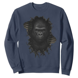 Angry Gorilla Face On Cracked Wall Sweatshirt Animal Lover Gift TS12 Navy Print Your Wear
