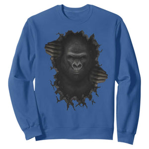 Angry Gorilla Face On Cracked Wall Sweatshirt Animal Lover Gift TS12 Royal Blue Print Your Wear