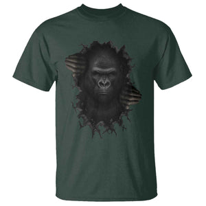 Angry Gorilla Face On Cracked Wall T Shirt Animal Lover Gift TS12 Dark Forest Green Print Your Wear