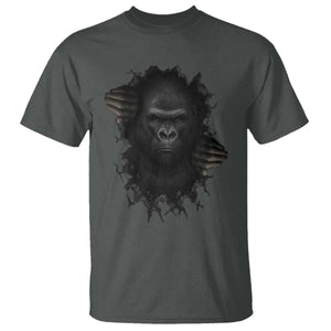 Angry Gorilla Face On Cracked Wall T Shirt Animal Lover Gift TS12 Dark Heather Print Your Wear