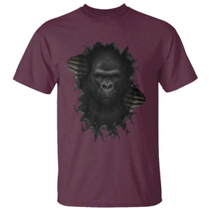 Angry Gorilla Face On Cracked Wall T Shirt Animal Lover Gift TS12 Maroon Print Your Wear