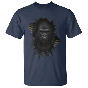 Angry Gorilla Face On Cracked Wall T Shirt Animal Lover Gift TS12 Navy Print Your Wear
