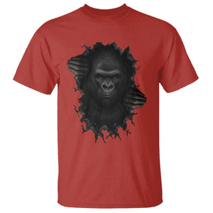 Angry Gorilla Face On Cracked Wall T Shirt Animal Lover Gift TS12 Red Print Your Wear