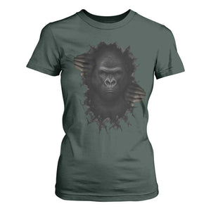 Angry Gorilla Face On Cracked Wall T Shirt For Women Animal Lover Gift TS12 Dark Forest Green Print Your Wear