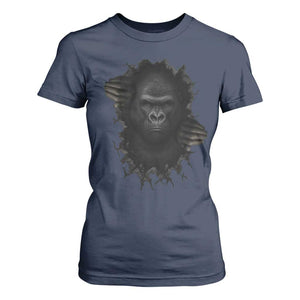 Angry Gorilla Face On Cracked Wall T Shirt For Women Animal Lover Gift TS12 Navy Print Your Wear