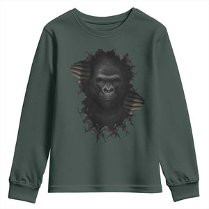 Angry Gorilla Face On Cracked Wall Youth Sweatshirt Animal Lover Gift TS12 Dark Forest Green Print Your Wear