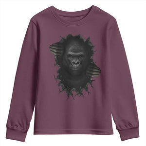 Angry Gorilla Face On Cracked Wall Youth Sweatshirt Animal Lover Gift TS12 Maroon Print Your Wear