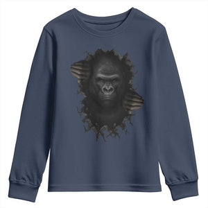 Angry Gorilla Face On Cracked Wall Youth Sweatshirt Animal Lover Gift TS12 Navy Print Your Wear