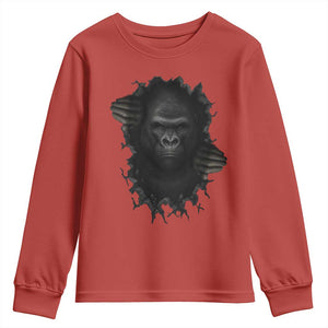 Angry Gorilla Face On Cracked Wall Youth Sweatshirt Animal Lover Gift TS12 Red Print Your Wear