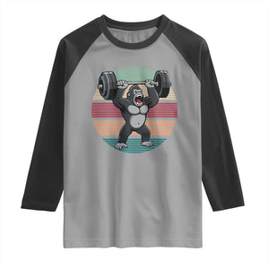 Fitness Lover Gift Raglan Shirt Powerlifting Gorilla Strength TS12 Sport Gray Black Print Your Wear